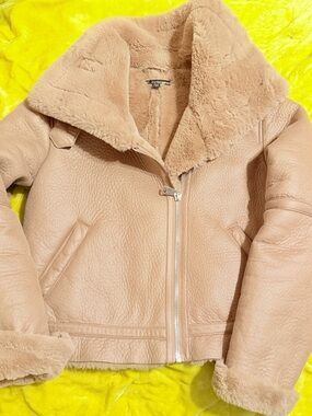 Women's Faux Shearling Aviator Jacket - Pink